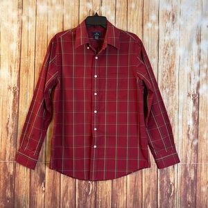 Dockers Men’s No Wrinkles Long Sleeve Red Plaid Button-Down Shirt Size Medium